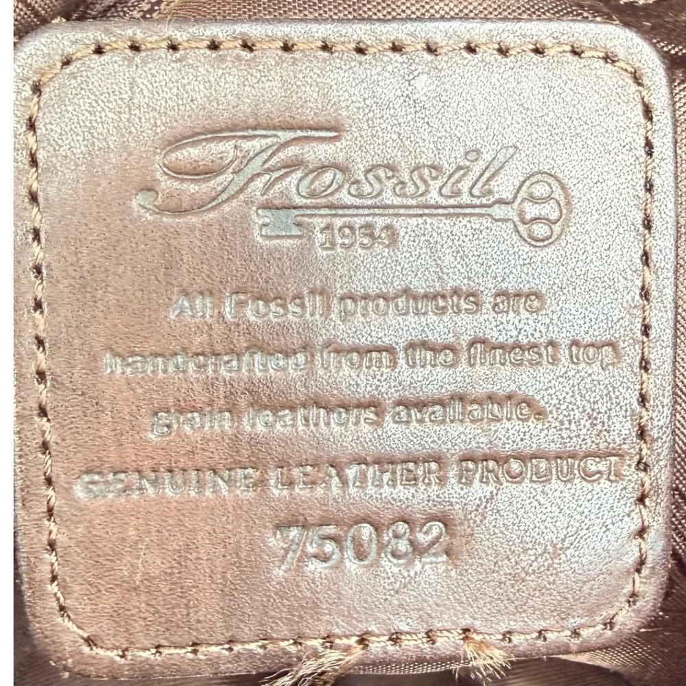 Vintage Y2K Fossil 1954 Brown Leather Crossbody Satchel Key Charm Purse Granny
